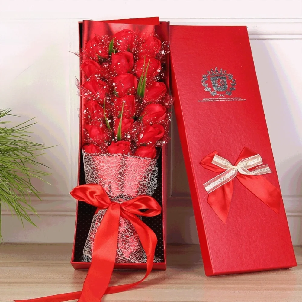 18PCS Multi-Use Artificial Soap Flower Bouquet with Gift Box Luxury Soap Florals Simulation Rose Bouquet Wife Girlfriend Gift