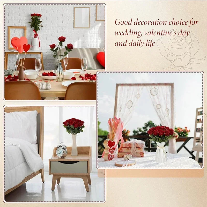 50 Pcs Velvet Rose Artificial Rose Flowers Real Touch Fake Roses Florals for Valentine's DIY Wedding Bouquet Party Home Decor