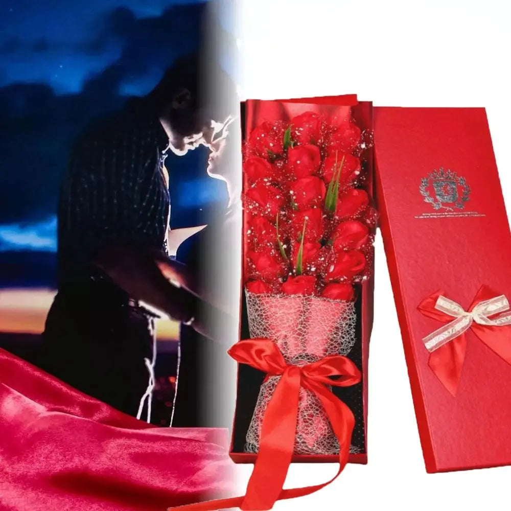 18PCS Multi-Use Artificial Soap Flower Bouquet with Gift Box Luxury Soap Florals Simulation Rose Bouquet Wife Girlfriend Gift