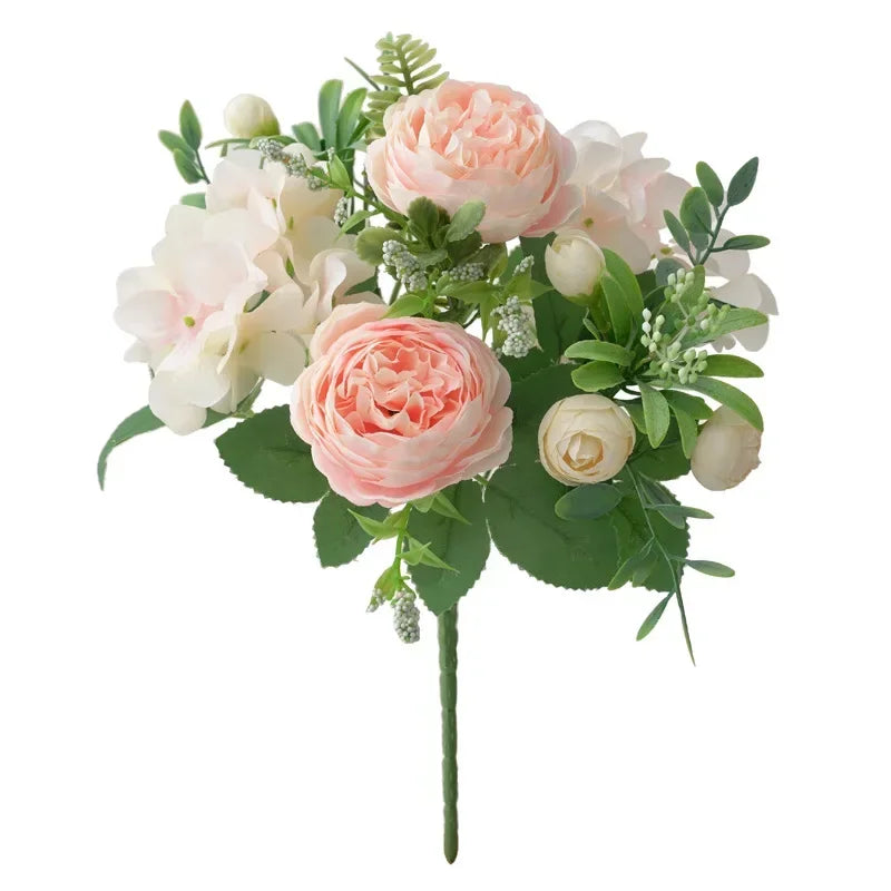 Blue Silk Bouquets Artificial Forest Hydrangea Peony Bud Wedding Bride Hand Bouquet Home Garden Desktop Flower Arrangement Decor