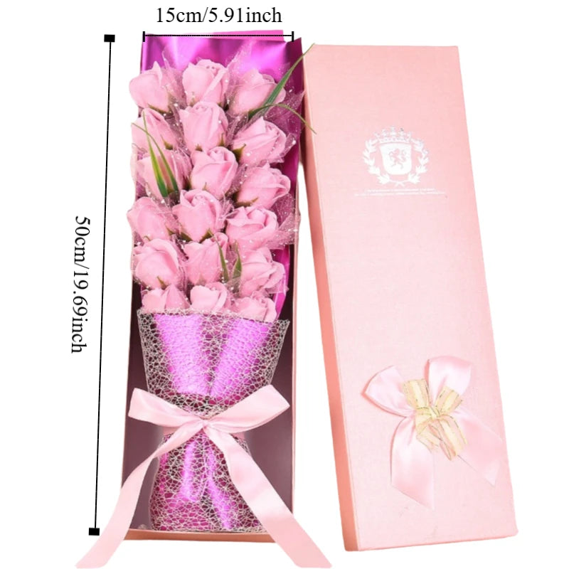 18PCS Multi-Use Artificial Soap Flower Bouquet with Gift Box Luxury Soap Florals Simulation Rose Bouquet Wife Girlfriend Gift