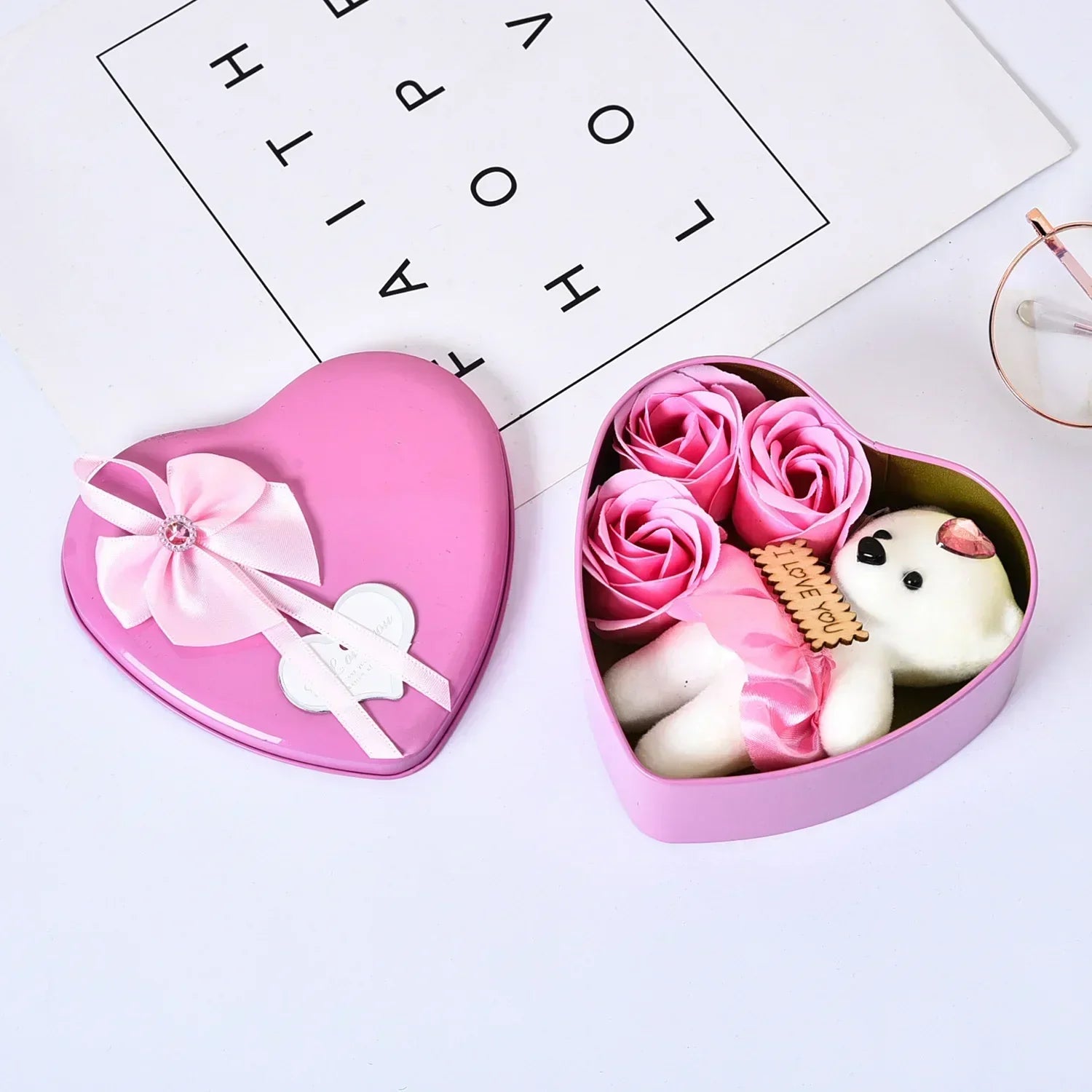 Valentine's Day Bear Rose Gift Box Romantic Flower Bear Bouquet Wedding Birthday Party Decoration Home Decor Gift for Girlfriend