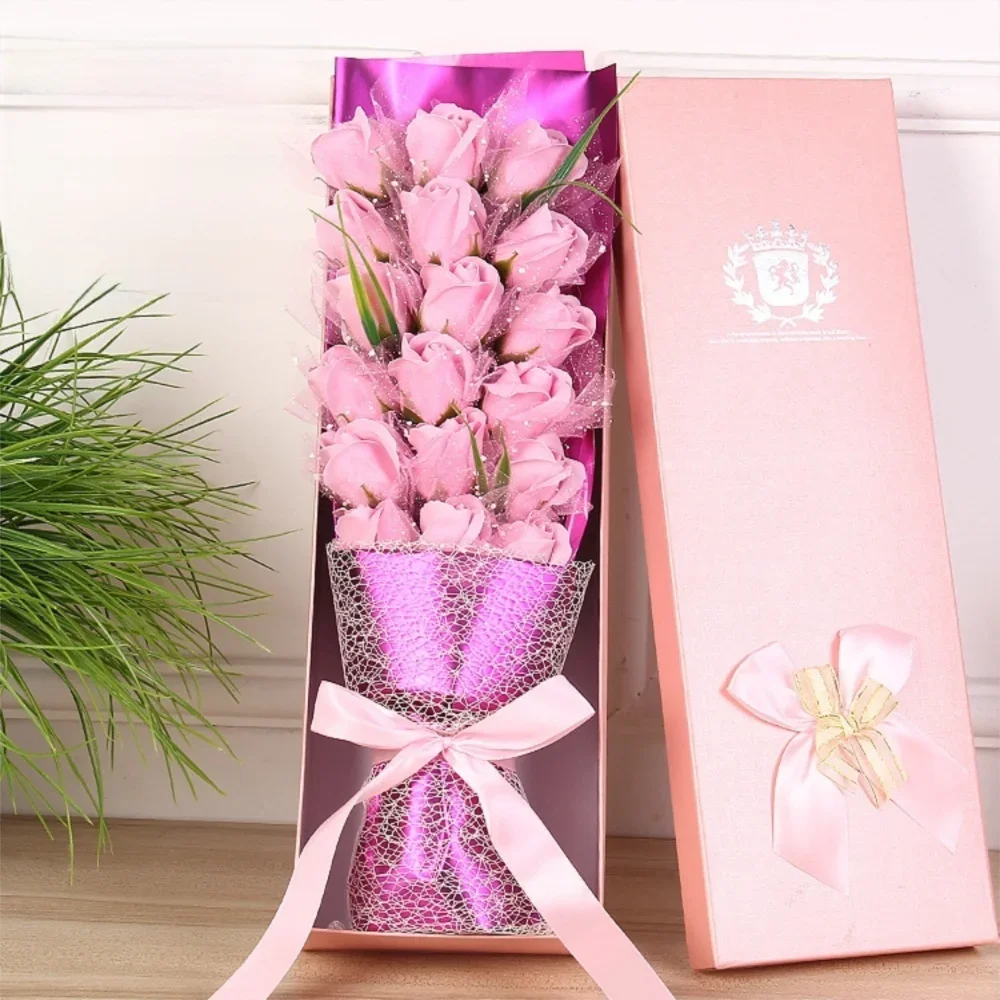 18PCS Multi-Use Artificial Soap Flower Bouquet with Gift Box Luxury Soap Florals Simulation Rose Bouquet Wife Girlfriend Gift