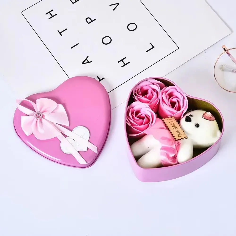 Valentine's Day Bear Rose Gift Box Romantic Flower Bear Bouquet Wedding Birthday Party Decoration Home Decor Gift for Girlfriend