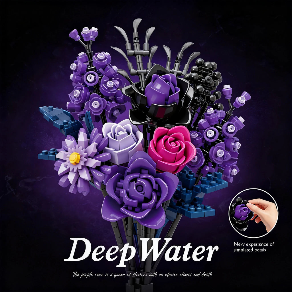 Dark Romance Gothic Purple Rose Bouquet Building Blocks Flower Model DIY Home Decoration Gift For Kids Adults