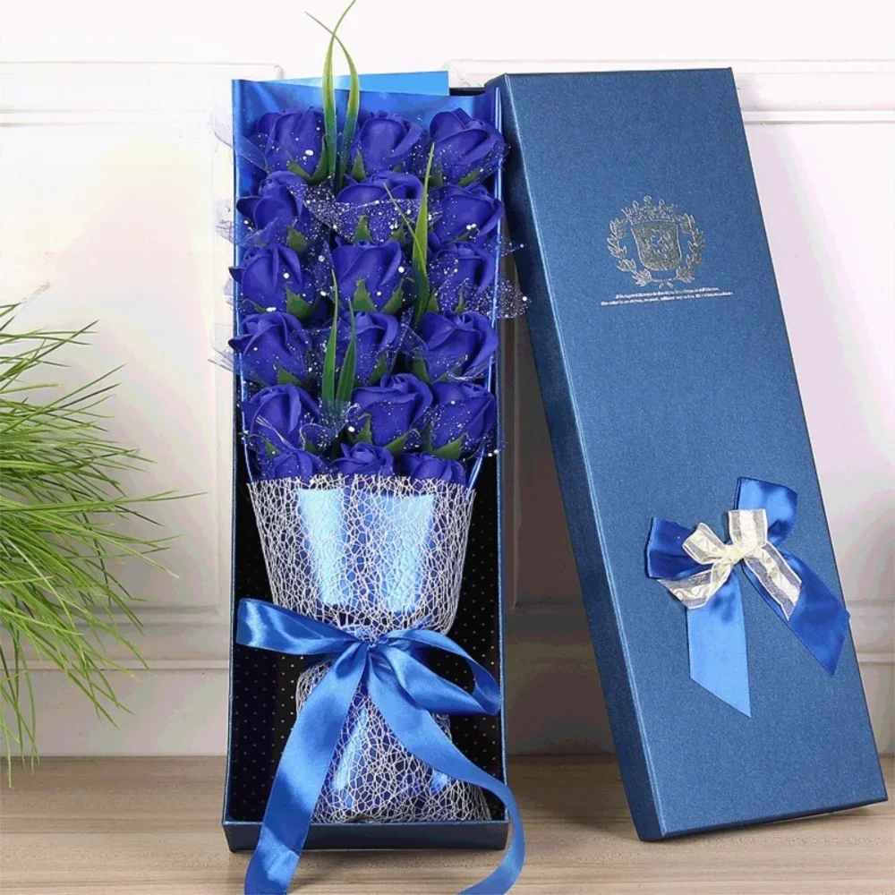 18PCS Multi-Use Artificial Soap Flower Bouquet with Gift Box Luxury Soap Florals Simulation Rose Bouquet Wife Girlfriend Gift