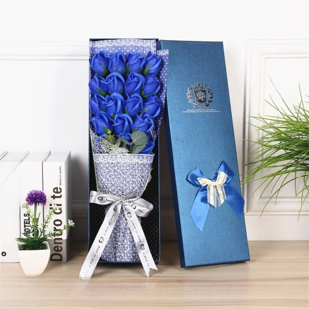 18PCS Multi-Use Artificial Soap Flower Bouquet with Gift Box Luxury Soap Florals Simulation Rose Bouquet Wife Girlfriend Gift