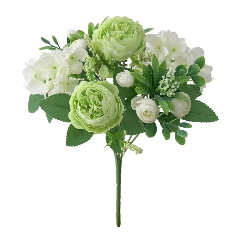 Blue Silk Bouquets Artificial Forest Hydrangea Peony Bud Wedding Bride Hand Bouquet Home Garden Desktop Flower Arrangement Decor