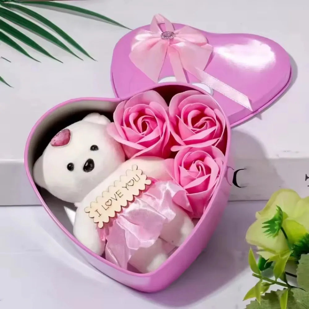 Valentine's Day Bear Rose Gift Box Romantic Flower Bear Bouquet Wedding Birthday Party Decoration Home Decor Gift for Girlfriend